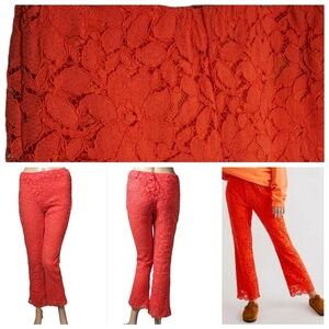 NWOT FREE PEOPLE WILD LACES PULL ON CROP FLARE PANTS IN AUDACIOUS RED